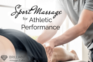 a client lying having a massage: text: sport massage for athletic performance
