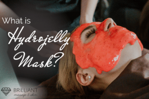 girl with orange hydrojelly mask on her face: text: what is hydrojelly mask?