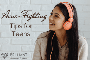 a smiling teen with an orange headset: text: acne-fighting tips for teens
