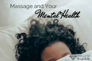 curly-headed girl covered with white cloth: text: massage and your mental health