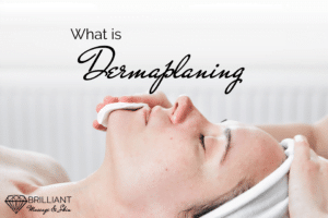 girl with closed eyes, preparing for a facial: text: what is dermaplaning?