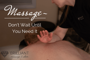 masseuse giving a back massage: text: massage- don't wait until you need it