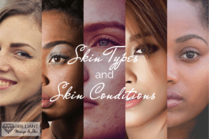 different faces of women; text; skin types and skin conditions