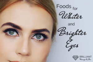 girl with great eyes, lashes and brows: text: foods for whiter and brighter eyes