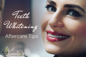 Girl with a beautiful smile: text: Teeth whitening aftercare tips