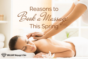 girl having a back massage: text: reasons to book a massage this spring