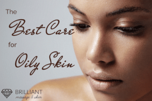 face of a girl with beautiful skin: text: the best care for oily skin