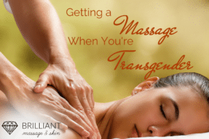 girl peacefully having a massage: text: getting a massage when you're transgender