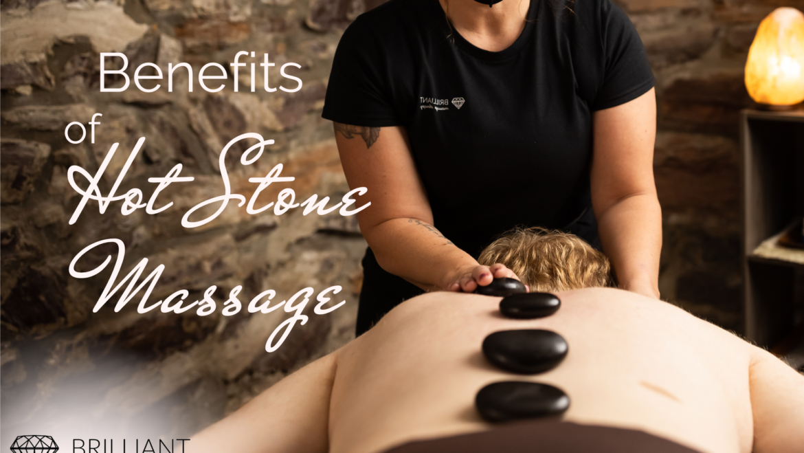 having a hot stone massage: text: benefits of hot stone massage