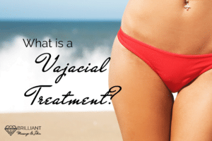 girl at the beach in red orange bikini: text: what is a vajacial treatment?
