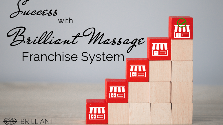 Red wooden blocks with store icon text: success with brilliant massage franchise system