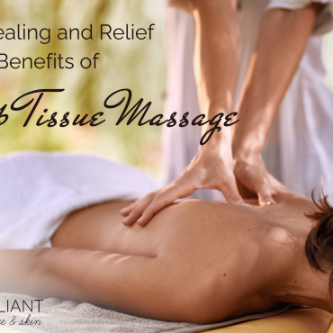 a client lying on a massage table having a back massage from a massage therapist: text: the healing and relief benefits of deep tissue massage
